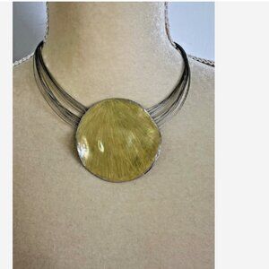 CHICOS Mustard Yellow Enamel Necklace Choker Vintage